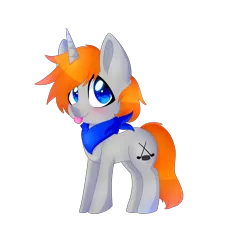 Size: 1500x1500 | Tagged: safe, artist:cammyshypai, derpibooru import, oc, oc:disterious, unofficial characters only, pony, unicorn, bandana, blue eyes, blushing, chibi, cute, cutie mark, horn, male, orange mane, simple background, solo, stallion, tongue out, transparent background