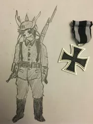 Size: 3024x4032 | Tagged: 1914, artist:buckythedeer, deer, derpibooru import, german, oc, oc:bucky, pickelhaube, safe, solo, traditional art, unofficial characters only, world war i