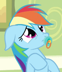 Size: 409x470 | Tagged: safe, artist:christian silvermoon, derpibooru import, edit, edited screencap, screencap, rainbow dash, pegasus, pony, read it and weep, adult foal, animated, cute, dashabetes, female, pacifier, pacifier edit, pouting, solo, sucking