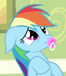 Size: 409x470 | Tagged: safe, artist:christian silvermoon, derpibooru import, edit, edited screencap, screencap, rainbow dash, pegasus, pony, read it and weep, adult foal, animated, cute, dashabetes, female, pacifier, pacifier edit, pouting, solo, sucking