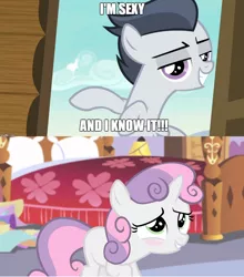 Size: 3552x4032 | Tagged: safe, artist:jawsandgumballfan24, derpibooru import, rumble, sweetie belle, pony, marks and recreation, blushing, female, lmfao, male, meme, rumbelle, sexy and i know it (lmfao), shipping, song reference, straight