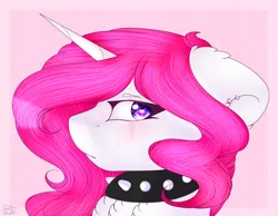 Size: 3418x2649 | Tagged: safe, artist:doux-ameri, derpibooru import, oc, oc:button love, unofficial characters only, pony, unicorn, bust, choker, female, high res, mare, portrait, solo, spiked choker