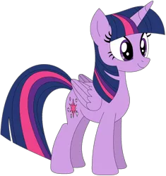 Size: 1024x1091 | Tagged: safe, artist:ra1nb0wk1tty, derpibooru import, twilight sparkle, twilight sparkle (alicorn), alicorn, pony, blue mane, blue tail, cutie mark, eyelashes, female, horn, long mane, long tail, looking forward, mare, multicolored mane, multicolored tail, pink mane, pink tail, purple mane, purple tail, simple background, smiling, solo, standing, tail, transparent background, wings