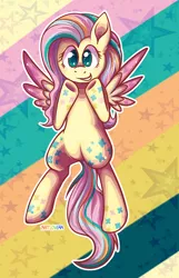 Size: 1024x1588 | Tagged: safe, artist:ratlovera, derpibooru import, fluttershy, pegasus, pony, bipedal, cute, happy, rainbow power, shyabetes, smiling, solo, spread wings, wings