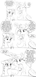 Size: 2640x5610 | Tagged: safe, artist:silfoe, derpibooru import, princess celestia, twilight sparkle, twilight sparkle (alicorn), alicorn, pony, royal sketchbook, black and white, blushing, comic, dialogue, duo, female, food, glowing horn, grayscale, implied rarilestia, magic, mare, monochrome, simple background, speech bubble, tea, telekinesis, white background