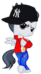 Size: 397x716 | Tagged: safe, artist:jawsandgumballfan24, derpibooru import, rumble, pony, baseball cap, bling, cap, clothes, colt, gangsta, gold chains, hat, jacket, male, mlb, new york yankees, pants, simple background, solo, transparent background