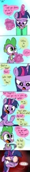 Size: 500x2814 | Tagged: safe, artist:emositecc, derpibooru import, spike, twilight sparkle, dragon, pony, annoyed, book, comic, imminent spikeabuse, magic, mug, telekinesis, the or saga, this will end in pain