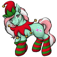 Size: 200x200 | Tagged: source needed, safe, artist:clemikou, derpibooru import, minty, earth pony, pony, clothes, g3, jingle bells, looking at you, non-animated gif, picture for breezies, simple background, socks, solo, striped socks, white background