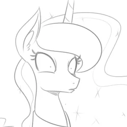 Size: 500x500 | Tagged: dead source, safe, artist:reiduran, derpibooru import, princess luna, pony, bust, ear fluff, grayscale, monochrome, open mouth, portrait, reaction image, shocked, shrunken pupils, solo