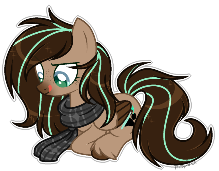 Size: 1270x991 | Tagged: safe, artist:lnspira, derpibooru import, oc, oc:mint, unofficial characters only, pegasus, pony, clothes, female, mare, prone, scarf, simple background, solo, tongue out, transparent background