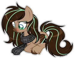 Size: 1270x991 | Tagged: safe, artist:lnspira, derpibooru import, oc, oc:mint, unofficial characters only, pegasus, pony, clothes, female, mare, prone, scarf, simple background, solo, tongue out, transparent background