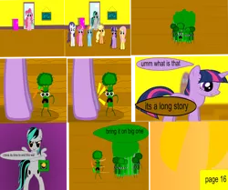 Size: 7885x6591 | Tagged: 1000 hours in ms paint, absurd resolution, alicorn, applejack, artist:closingrain, artist:mellowbomb, comic, comic:calamity fateful, derpibooru import, dialogue, fluttershy, mane six, oc, oc:closingrain, pinkie pie, rainbow dash, rarity, safe, twilight sparkle, twilight sparkle (alicorn)