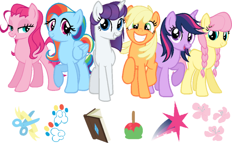 Size: 1022x628 | Tagged: alternate cutie mark, alternate design, alternate hairstyle, alternate universe, applejack, artist:dubsteppegasister, cutie mark, derpibooru import, earth pony fluttershy, fluttershy, mane six, pinkie pie, race swap, rainbow dash, rarity, safe, simple background, transparent background, twilight sparkle