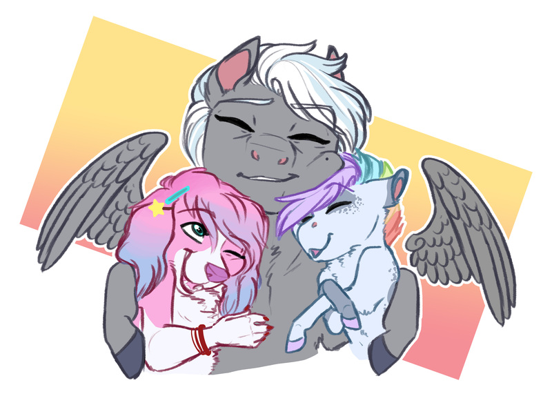 Size: 4452x3192 | Tagged: safe, artist:earthsong9405, deleted from derpibooru, derpibooru import, oc, unofficial characters only, dog, pegasus, pony, female, filly, floating wings, hug, side hug, simple background, unshorn fetlocks, white background