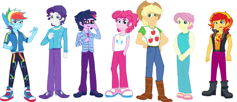 Size: 8999x3861 | Tagged: safe, artist:urhangrzerg, derpibooru import, applejack, fluttershy, pinkie pie, rainbow dash, rarity, sci-twi, sunset shimmer, twilight sparkle, equestria girls, equestria girls series, absurd resolution, applejack (male), bubble berry, butterscotch, clothes, converse, dusk shine, elusive, equestria guys, glasses, male, open mouth, pants, rainbow blitz, rule 63, shoes, simple background, smiling, sneakers, sunset glare, transparent background