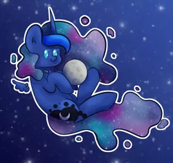 Size: 2558x2416 | Tagged: safe, artist:itssopanda, derpibooru import, princess luna, alicorn, pony, chibi, high res, moon, pony bigger than a planet, solo, tangible heavenly object