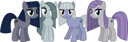 Size: 1144x375 | Tagged: dead source, safe, artist:claritea, artist:wolfangelmoon, derpibooru import, edit, limestone pie, marble pie, maud pie, oc, oc:minkie pie, pony, alternate hairstyle, simple background, transparent background, vector, wrong cutie mark