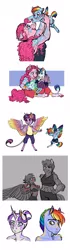 Size: 5633x20001 | Tagged: safe, artist:earthsong9405, deleted from derpibooru, derpibooru import, applejack, pinkie pie, rainbow blaze, rainbow dash, shining armor, twilight sparkle, twilight velvet, anthro, unguligrade anthro, goddess au, absurd resolution, alternate universe, amputee, appledash, arm band, armpits, bust, clothes, cloven hooves, colored hooves, colored wings, curved horn, demigod, female, foal, god, goddess, gray background, grayscale, hair bun, height difference, image, jpeg, leonine tail, lesbian, long description, magic, missing arm, missing eye, missing limb, monochrome, multicolored wings, rainbow wings, realistic horse legs, scar, shipping, simple background, starry wings, stump, swirly markings, white background, wing claws, younger