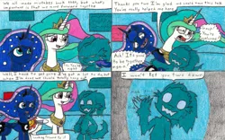 Size: 3286x2057 | Tagged: alicorn, artist:eternaljonathan, comic, comic:a new twist, crush, crushing, derpibooru import, dream, guardian, hug, jewelry, oc, oc:nemo, princess celestia, princess luna, royal sisters, safe, squeezing