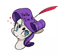 Size: 1534x1441 | Tagged: safe, artist:pinkieeighttwo, derpibooru import, rarity, pony, beanbrows, blushing, bust, eyebrows, portrait, quill, simple background, solo, white background