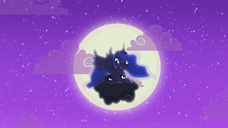 Size: 1920x1080 | Tagged: safe, artist:somepony, artist:spyrothefox, derpibooru import, princess luna, alicorn, pony, luna eclipsed, cloud, cutie mark, female, full moon, happy, hooves, horn, jewelry, looking down, lying on a cloud, mare, moon, night, night sky, on a cloud, open mouth, prone, regalia, sitting on cloud, sky, solo, spread wings, tiara, vector, wallpaper, wings