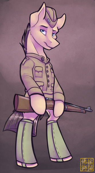 Size: 1096x1988 | Tagged: safe, artist:rattlesire, derpibooru import, oc, oc:sniper hooves, unofficial characters only, earth pony, semi-anthro, battlefield 1, clothes, gun, male, rifle, solo, uniform, war, weapon, world war i