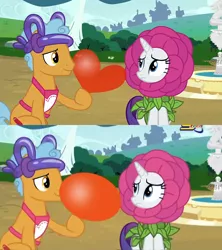 Size: 768x864 | Tagged: anti-romance, balloon, censorship, comparison, derpibooru import, flower costume, flowerity, forever filly, official censorship, rarity, safe, screencap, spacetoon, twisty pop, united arab emirates, wat, why