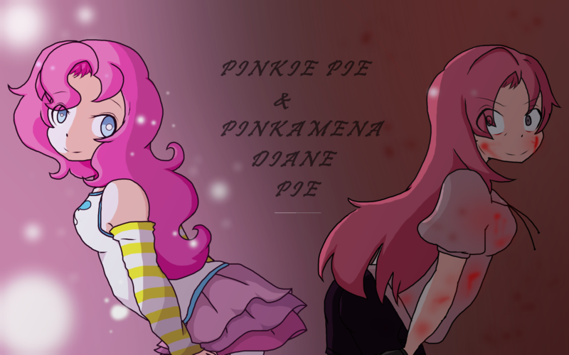 Size: 1600x1000 | Tagged: semi-grimdark, artist:biscuitloveskitty, derpibooru import, pinkie pie, human, blood, breasts, duality, humanized, pinkamena diane pie