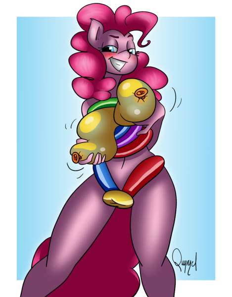 Size: 1080x1382 | Tagged: anthro, artist:nsfwquynzel, balloon, balloon fetish, balloongerie, bedroom eyes, belly button, blushing, breasts, busty pinkie pie, derpibooru import, female, fetish, pinkie pie, questionable, remake, simple background, solo, solo female, water balloon