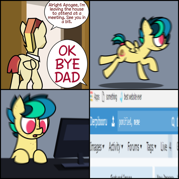 Size: 1499x1499 | Tagged: safe, derpibooru import, edit, editor:moonatik, oc, oc:apogee, oc:jet stream, ponified, unofficial characters only, pegasus, pony, apogee discovers google, apojet, comic, computer, cute, eurobeat the meat, exploitable meme, female, filly, freckles, google, incognito mode, meme, motion blur, running in the 90s, speech, speech bubble
