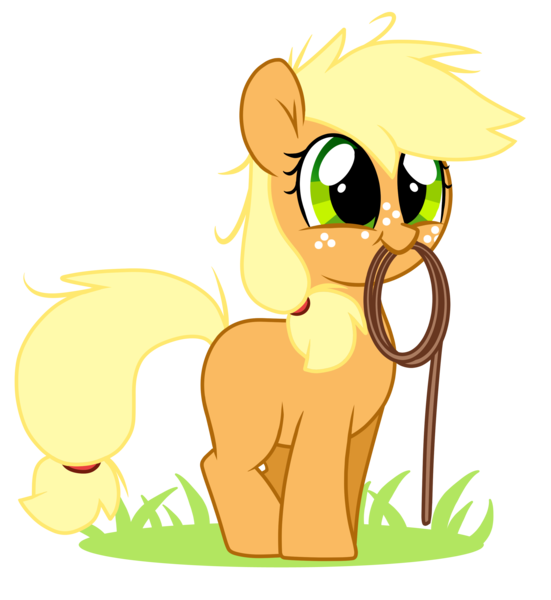 Size: 2758x3005 | Tagged: safe, artist:php69, derpibooru import, applejack, earth pony, pony, cute, female, filly, filly applejack, freckles, jackabetes, mouth hold, rope, simple background, smiling, solo, transparent background, younger