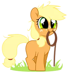 Size: 2758x3005 | Tagged: safe, artist:php69, derpibooru import, applejack, earth pony, pony, cute, female, filly, filly applejack, freckles, jackabetes, mouth hold, rope, simple background, smiling, solo, transparent background, younger