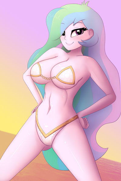 Size: 1280x1920 | Tagged: suggestive, artist:zelc-face, derpibooru import, princess celestia, equestria girls, beach babe, belly button, bicolor swimsuit, bikini, bikini babe, breasts, busty princess celestia, clothes, cutie mark swimsuit, female, gold swimsuit, hair, hair over one eye, jeweled swimsuit, pasties, praise the sun, principal celestia, sexy, smiling, solo, solo female, strapless bikini, stupid sexy celestia, swimsuit, thighs, water, white swimsuit, zelc-face's swimsuits
