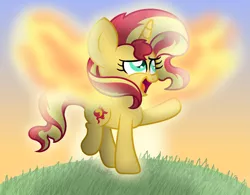 Size: 2025x1577 | Tagged: safe, artist:bubbly-storm, derpibooru import, sunset shimmer, pony, unicorn, artificial wings, augmented, cute, fiery shimmer, magic, magic wings, shimmerbetes, solo, sunset phoenix, sunset shimmer day, wings