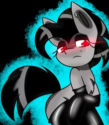 Size: 2006x2286 | Tagged: safe, alternate version, artist:askhypnoswirl, derpibooru import, oc, oc:paulpeoples, unofficial characters only, earth pony, pony, bedroom eyes, clothes, earth pony oc, eyeshadow, femboy, glowing eyes, latex, latex socks, makeup, male, skull, socks