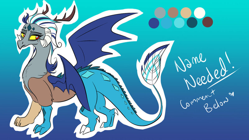 Size: 1024x576 | Tagged: safe, artist:gjkou, derpibooru import, oc, oc:heiress angelite, unofficial characters only, draconequus, hybrid, draconequus oc, female, next generation, offspring, parent:discord, parent:princess ember, parents:embercord, reference sheet, solo