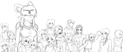 Size: 1495x636 | Tagged: artist:dj-black-n-white, derpibooru import, grayscale, monochrome, oc, oc:ariana, oc:asha, oc:bella, oc:chalk pie, oc:darcy, oc:dawn, oc:dingaling, oc:drizzle, oc:eventide, oc:hope, oc:ivy, oc:kimmy and mera, oc:mudpie, oc:mumble, oc:snapshot, oc:tonbo, oc:yuzu, offspring, parent:anon, parent:arimaspi, parent:big macintosh, parent:chimera sisters, parent:derpy hooves, parent:flitter, parent:fluttershy, parent:limestone pie, parent:lyra heartstrings, parent:oc:anon, parent:oc:miss eri, parent:photo finish, parent:pinkie pie, parent:princess celestia, parent:snails, parent:sunset shimmer, parent:zecora, parent:zephyr breeze, safe, satyr, simple background, size difference, unofficial characters only, white background