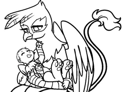 Size: 880x665 | Tagged: safe, artist:/d/non, derpibooru import, gilda, oc, oc:alex, gryphon, satyr, baby, female, mother and daughter, offspring, parent:gilda