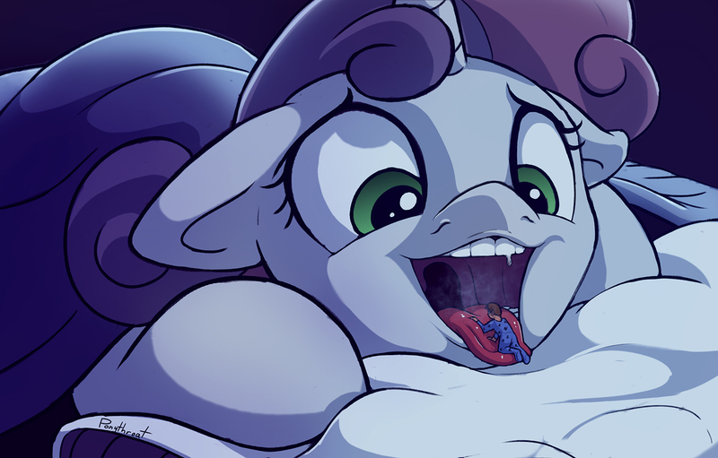 Size: 1500x958 | Tagged: artist:ponythroat, cozy, cute, derpibooru import, diasweetes, drool, duo, esophagus, fanfic, fanfic art, fanfic:tales from tinies, fetish, floppy ears, gullet, human, mawshot, micro, non-fatal vore, open mouth, oral invitation, ponies eating humans, questionable, smiling, sweetie belle, sweetiepred, uvula, vore, warm, willing prey, willing vore