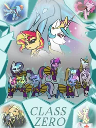 Size: 1000x1334 | Tagged: safe, artist:multiversecruise, derpibooru import, applejack, fleur-de-lis, fluttershy, lyra heartstrings, minuette, pinkie pie, prince blueblood, princess celestia, rainbow dash, rarity, sunset shimmer, trixie, twilight sparkle, vinyl scratch, pony, windigo, fanfic, clothes, fanfic art, fanfic cover, first aid kit