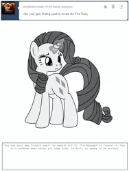 Size: 600x800 | Tagged: safe, artist:dekomaru, derpibooru import, rarity, pony, tumblr:ask twixie, ask, diamondstuck, magic, monochrome, solo, tumblr