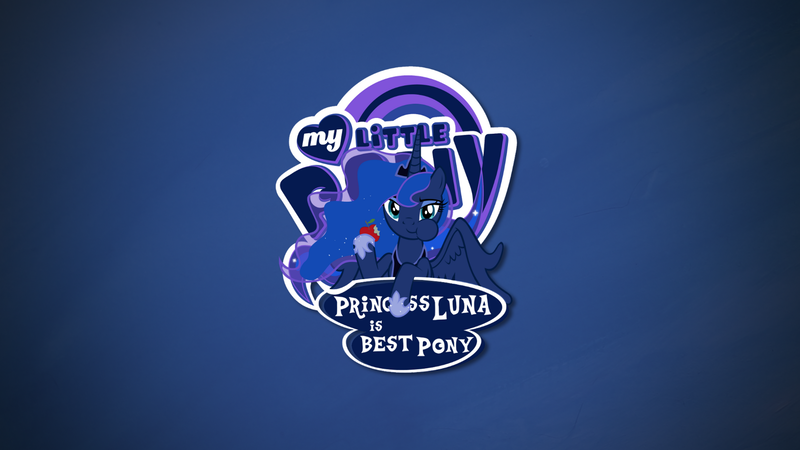 Size: 1920x1080 | Tagged: apple, artist:jamescorck, artist:lazypixel, artist:northwestcore, best pony, derpibooru import, eating, edit, emblem, food, gradient background, logo, logo edit, princess luna, remake, safe, solo, vector, wallpaper