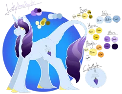 Size: 1024x795 | Tagged: safe, artist:clay-bae, derpibooru import, oc, oc:lucky amethyst, unofficial characters only, classical unicorn, unicorn, cloven hooves, leonine tail, offspring, parent:pokey pierce, parent:rarity, parents:raripierce, reference sheet, simple background, solo, transparent background, unshorn fetlocks