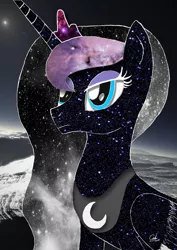 Size: 3508x4961 | Tagged: absurd resolution, alicorn, artist:calveen, derpibooru import, digitized, female, galaxy, moon, outline, princess luna, safe, shadow, solo, space, standing