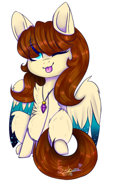 Size: 559x920 | Tagged: safe, artist:ohsushime, derpibooru import, oc, oc:galaxy jessie, unofficial characters only, pegasus, pony, female, mare, one eye closed, simple background, sitting, solo, tongue out, transparent background, wink