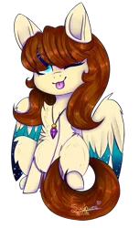 Size: 559x920 | Tagged: safe, artist:ohsushime, derpibooru import, oc, oc:galaxy jessie, unofficial characters only, pegasus, pony, female, mare, one eye closed, simple background, sitting, solo, tongue out, transparent background, wink