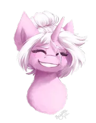 Size: 838x1081 | Tagged: safe, artist:crownedspade, derpibooru import, oc, oc:sacer, unofficial characters only, pony, unicorn, blushing, bust, eyes closed, female, heart, mare, portrait, simple background, smiling, solo, transparent background