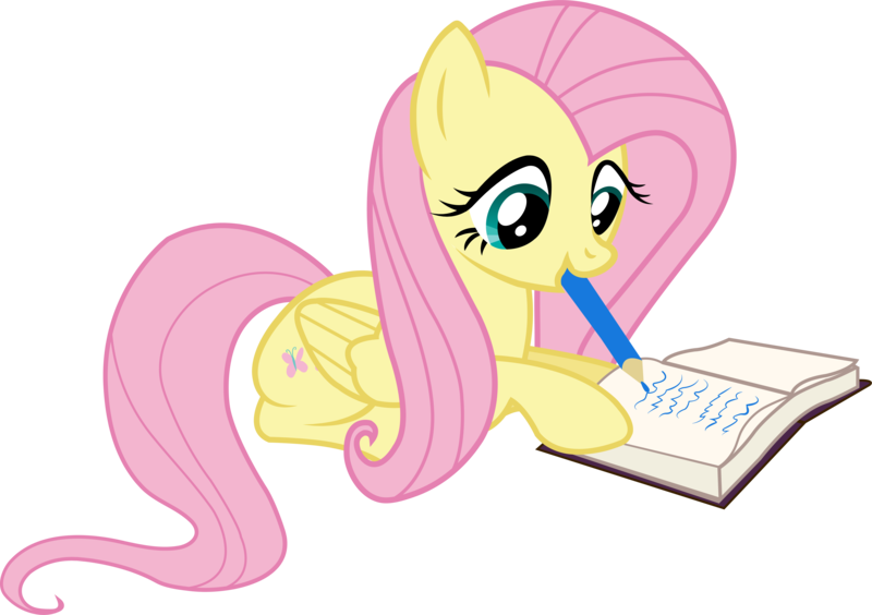 Size: 7503x5291 | Tagged: safe, artist:causenpc, derpibooru import, fluttershy, pegasus, pony, filli vanilli, absurd resolution, book, colored pencil drawing, female, journal, mare, mouth hold, simple background, traditional art, transparent background, vector