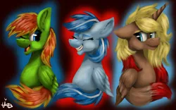 Size: 1280x800 | Tagged: safe, artist:lordofthefeathers, derpibooru import, oc, oc:ashley, oc:shootingstar, oc:storm fly, unofficial characters only, alicorn, pegasus, pony, alicorn oc