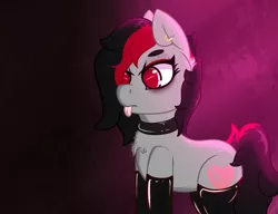 Size: 1300x1000 | Tagged: safe, artist:lazerblues, derpibooru import, oc, oc:miss eri, unofficial characters only, bags under eyes, choker, clothes, collar, ear piercing, latex, latex socks, mlem, piercing, silly, socks, solo, tongue out